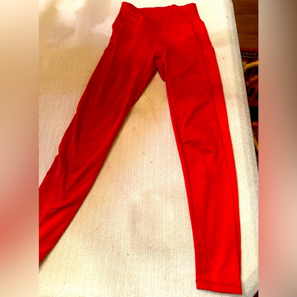 AERIE CHILL PLAY MOVE RED POCKET LEGGINGS SZ M HIGH WAIST PRETTY